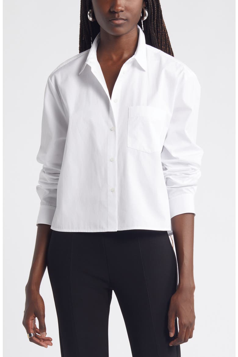 Crop Cotton Poplin Button-Up Shirt, Main, color, WHITE