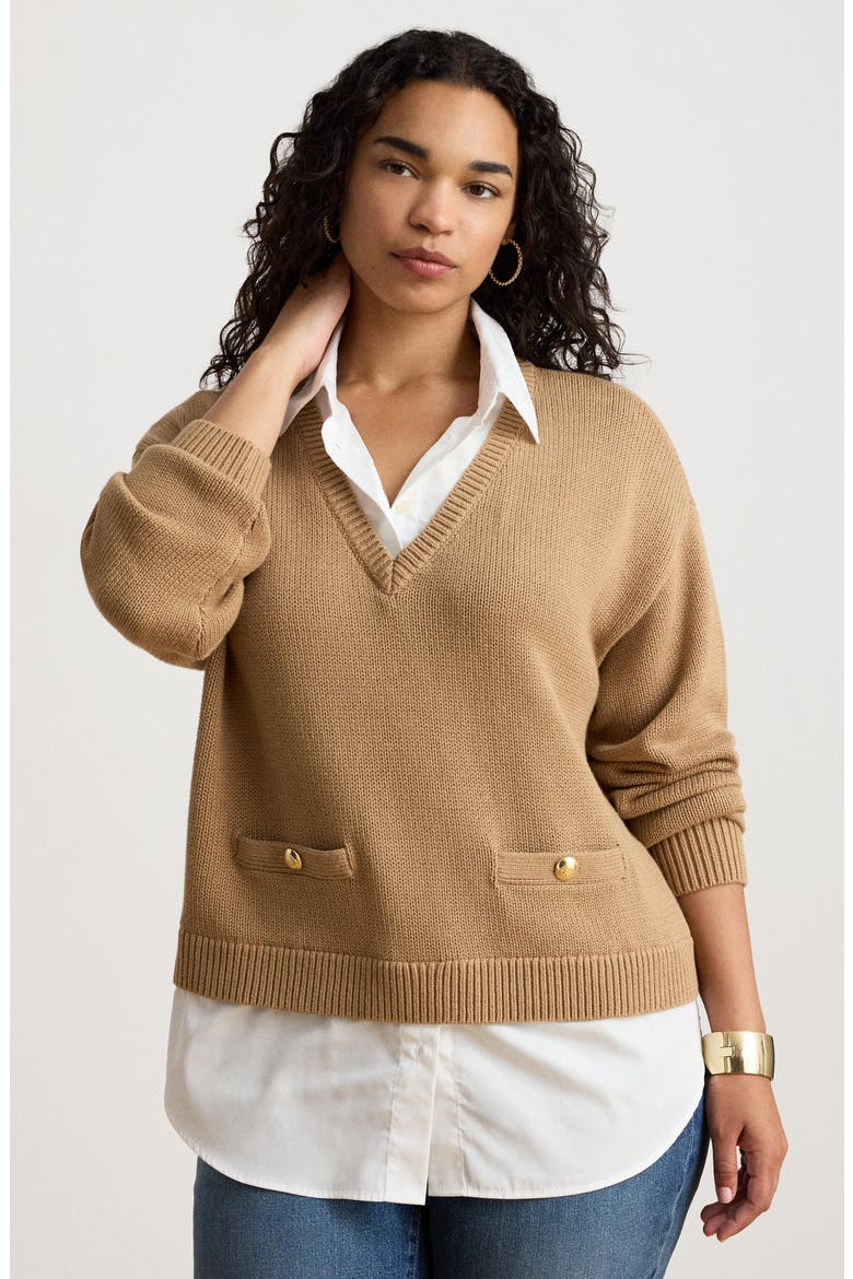 Mixed Media Polo Sweater, Alternate, color, BEIGE/ WHITE