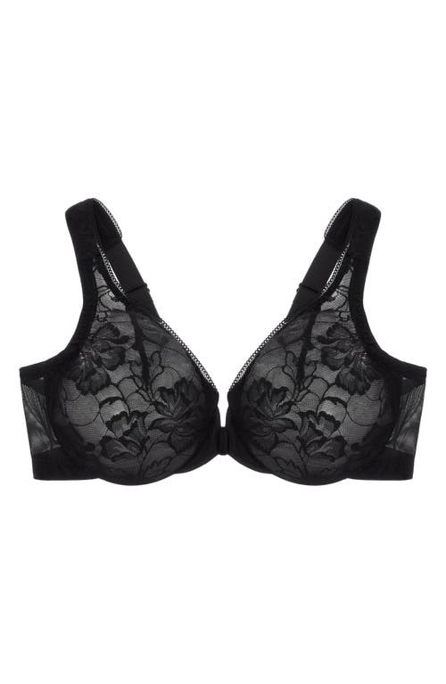 Glamorise Full Figure Plus Size Lacey T-back Front-closure Wonderwire Bra Underwire 9246 In Black