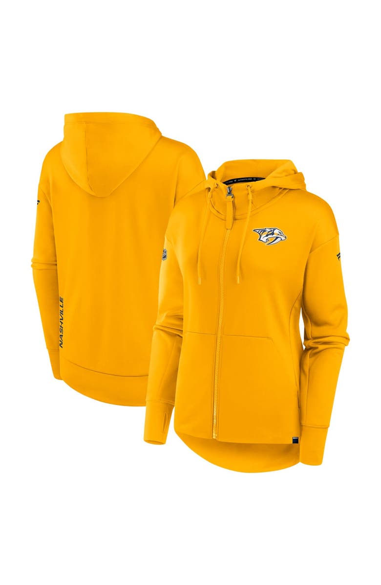 FANATICS Women's Fanatics Branded  Gold Nashville Predators Authentic Pro Scuba Full-Zip Hoodie, Main, color, 
