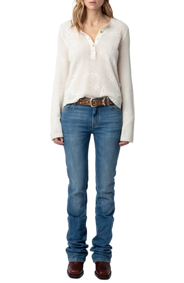 Zadig & Voltaire Salmyr Wings Cotton Pointelle Henley Sweater, Alternate, color, 