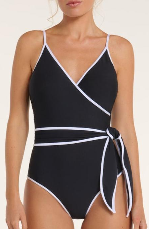 Hermoza Amelia V-Neck Wrap One-Piece Swimsuit in Black /White  product