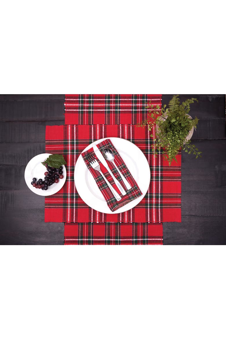 Arlington Plaid Cotton Woven Placemats Set of 6, 13" x 19", Alternate, color, Red