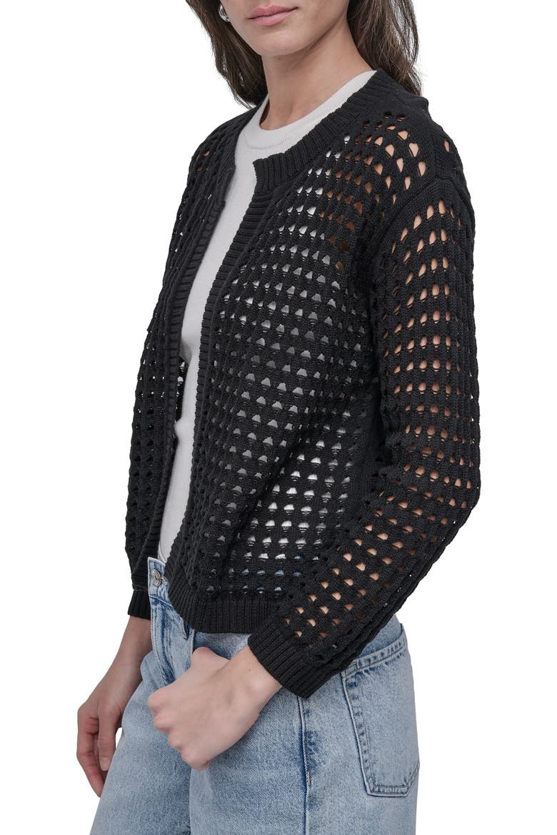 Open Stitch Cotton Cardigan, Alternate, color, BLACK