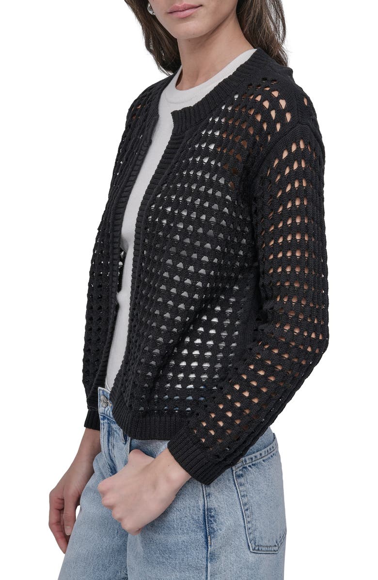 DKNY Jeans Open Stitch Cotton Cardigan, Alternate, color, Black