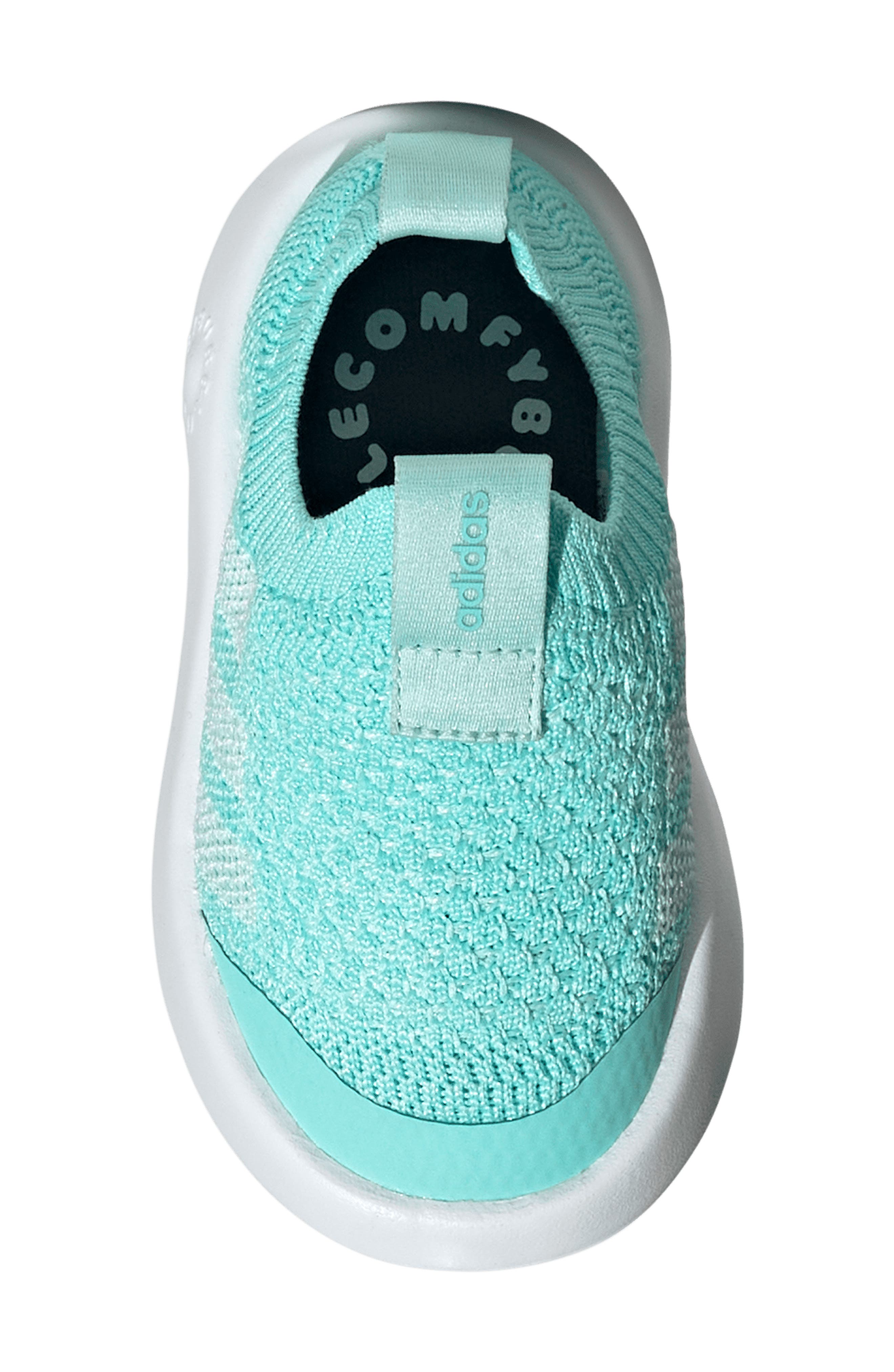 adidas Kids' Bubblecomfy Knit Sneaker, Alternate, color, Flash Aqua/ Footwear White