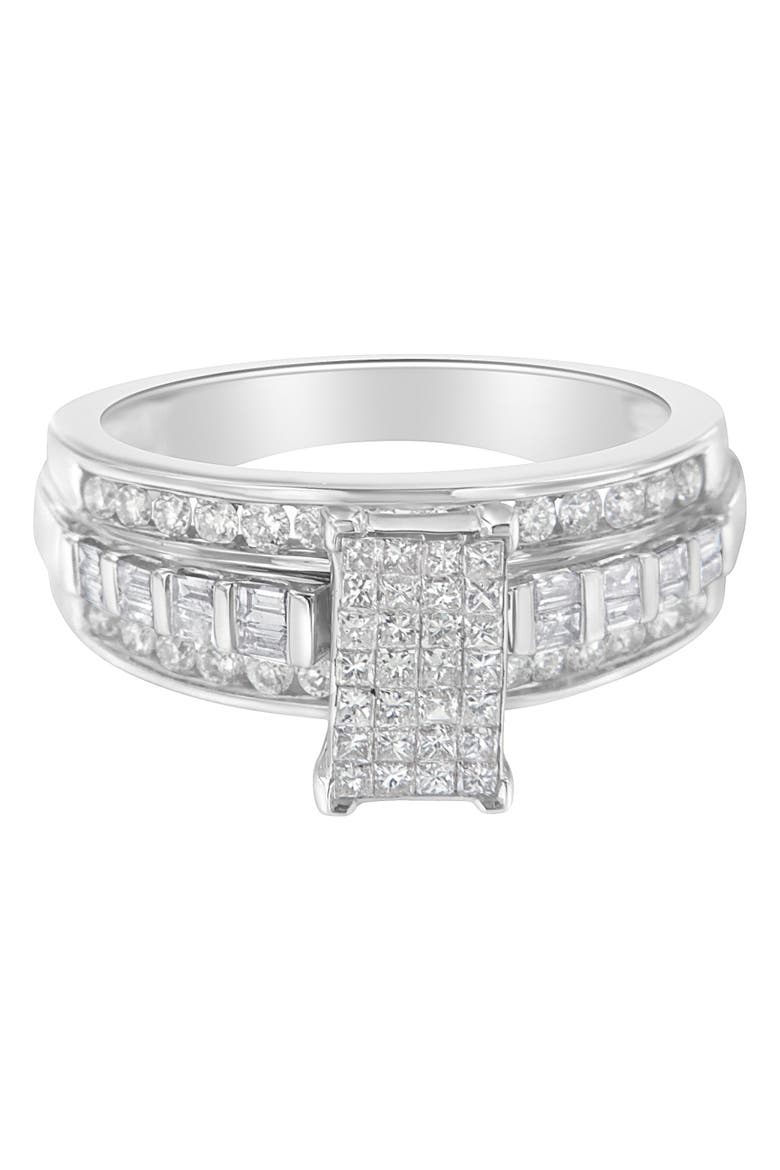 14K White Gold 1.0 Cttw Mixed-Cut Diamond Composite Cluster Ring, Alternate, color, White