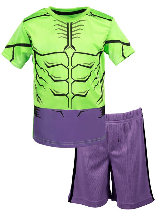 Marvel T-Shirt & Mesh Shorts Set in Avengers The Hulk Green 