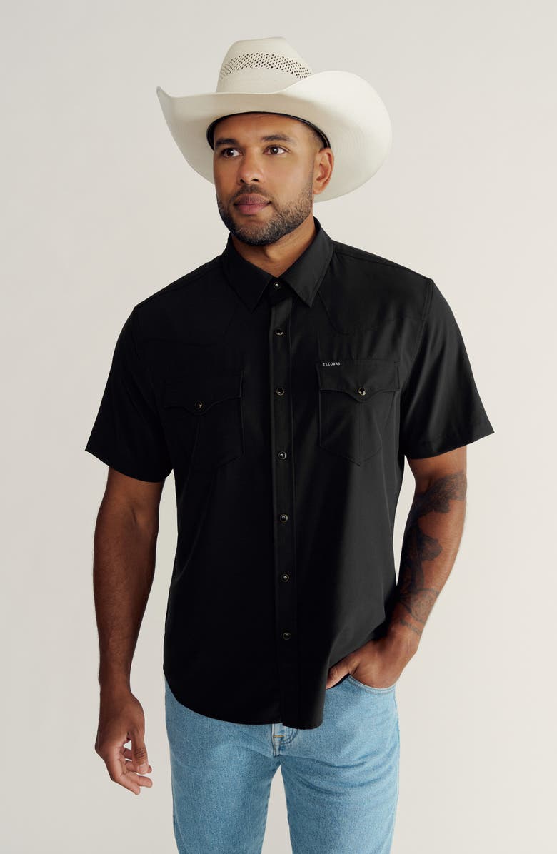 Tecovas Performance Western Short Sleeve Button-Up Shirt, Alternate, color, Black