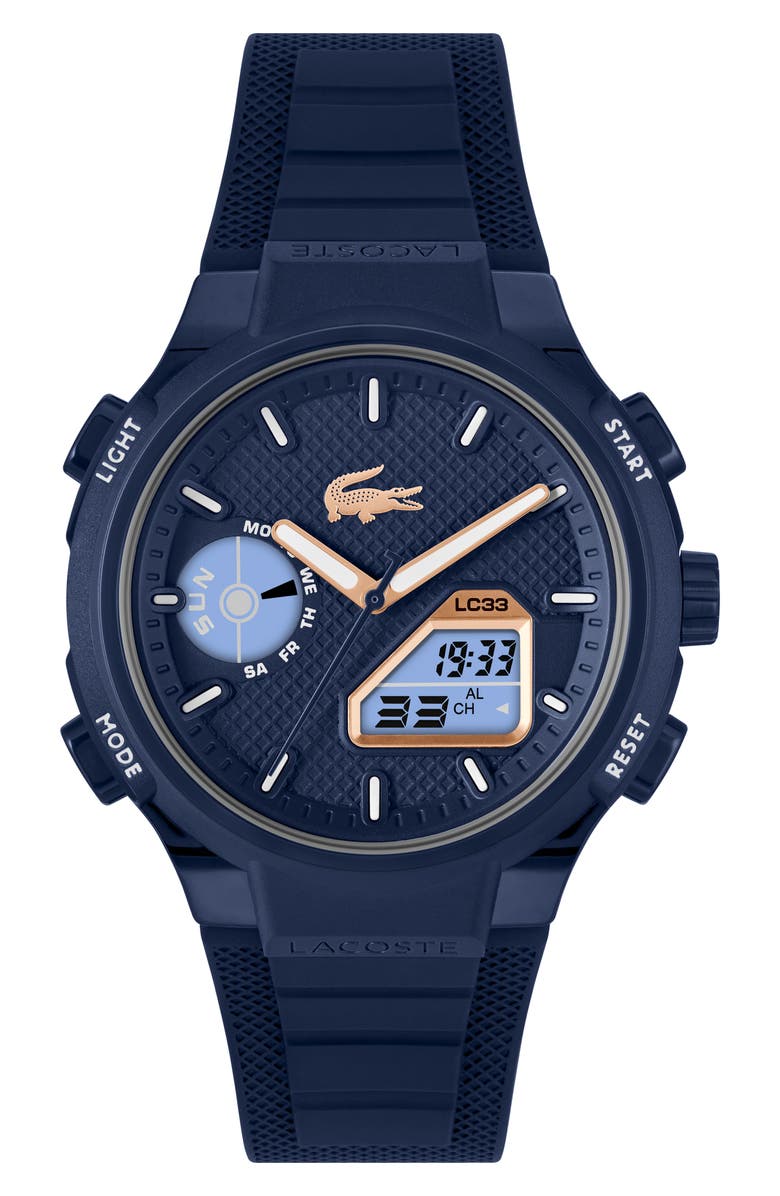 Lacoste LC33 Silicone Strap Watch, 45mm, Alternate, color, Navy
