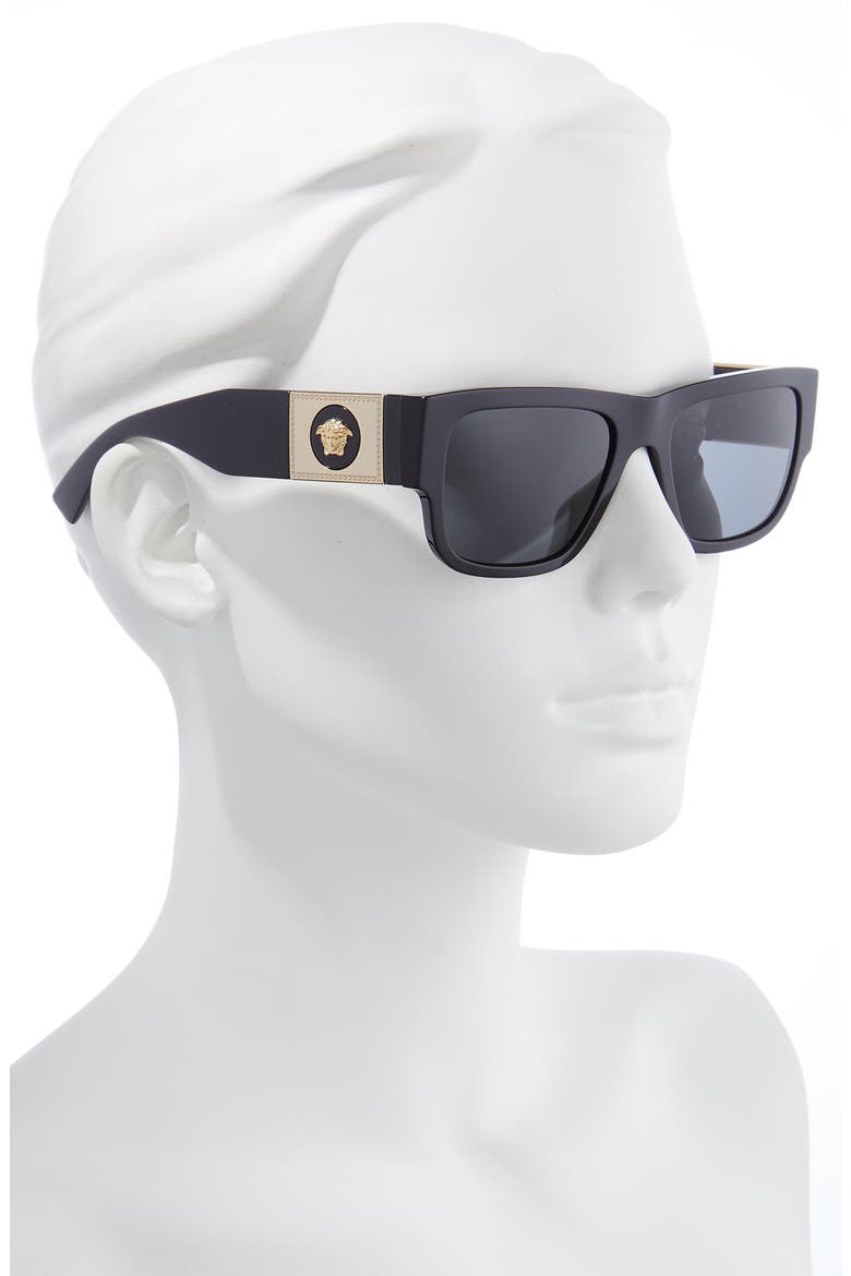 56mm Rectangle Sunglasses, Alternate, color, BLACK/ DARK GREY