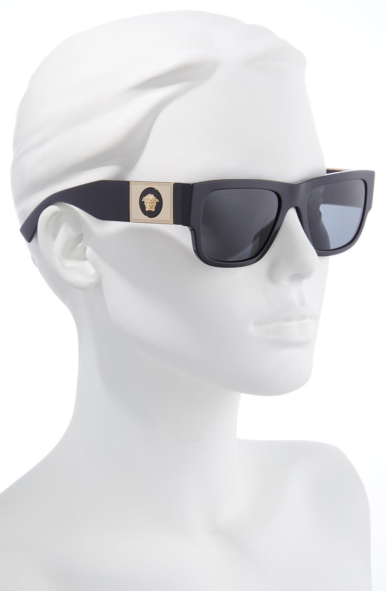 Versace 56mm Rectangle Sunglasses, Alternate, color, Black/ Dark Grey
