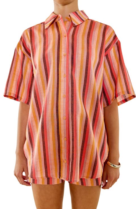 Striped Short Sleeve Button-Up Shirt
