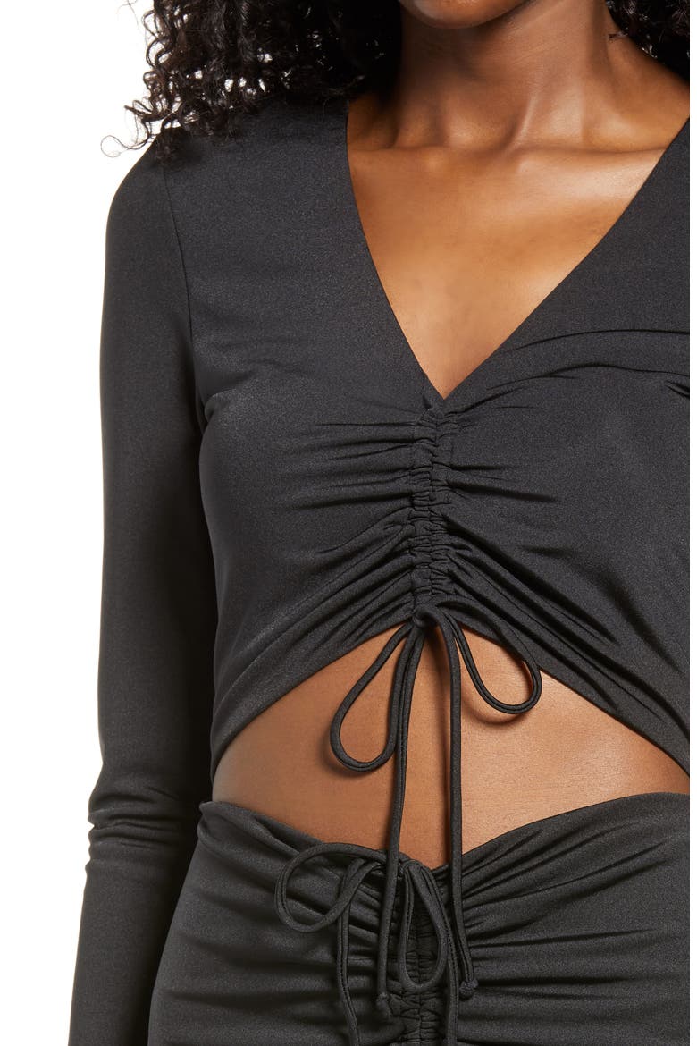 Rhys Cutout Long Sleeve Midi Dress, Alternate, color, NOIR