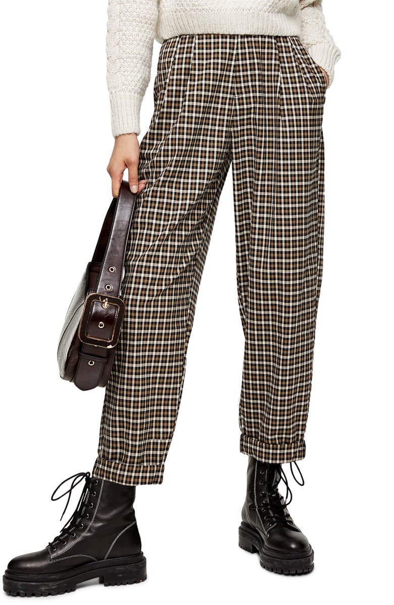 Topshop Check Tapered Trousers, Main, color,