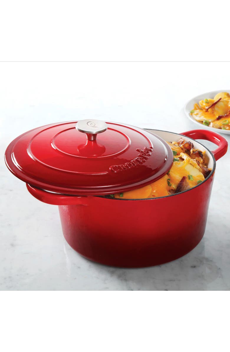 Crock-pot 3 Quart Enameled Cast Iron Casserole with Lid, Alternate, color, Red