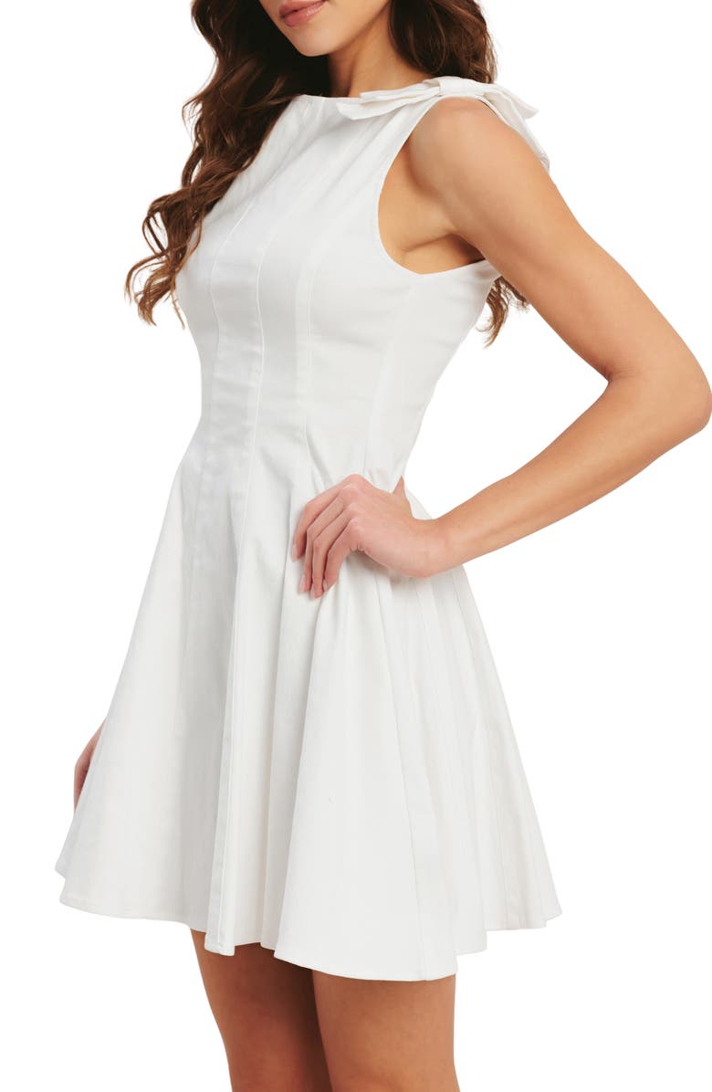 FLYING TOMATO Bow Sleeveless Denim Fit & Flare Minidress, Alternate, color, White Denim