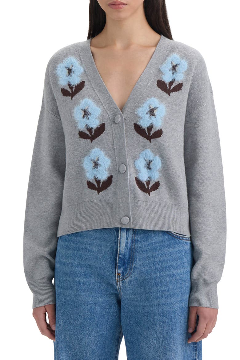 V-Neck Cardigan, Main, color, MEDIUM GREY MIX FLORAL
