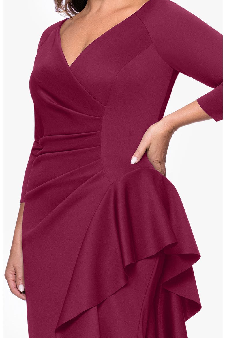 Ruched Scuba Knit Ruffle Gown, Alternate, color, WINE