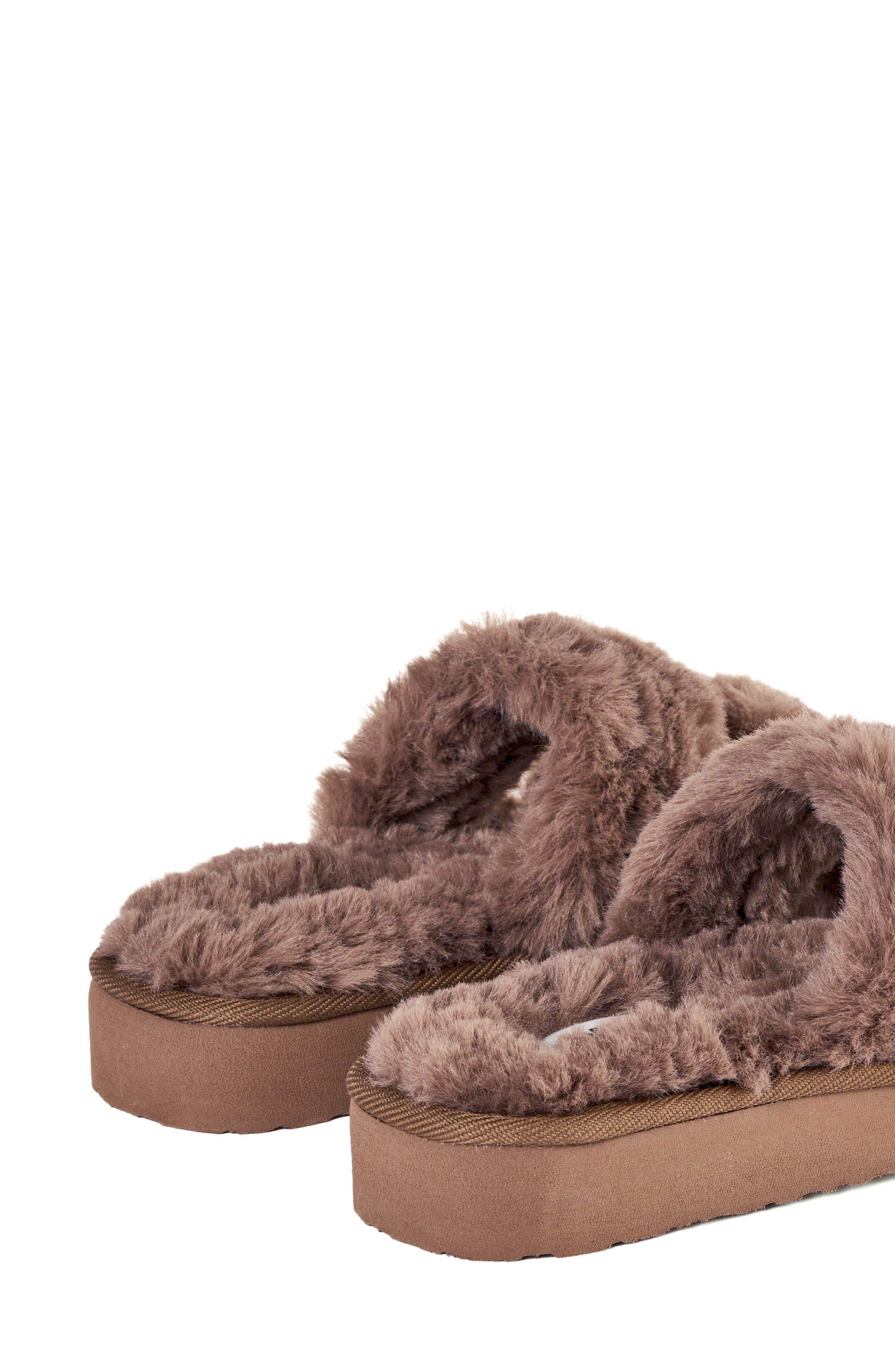 Teddy Faux Fur Two Band Slipper, Alternate, color, CHOCOLATE