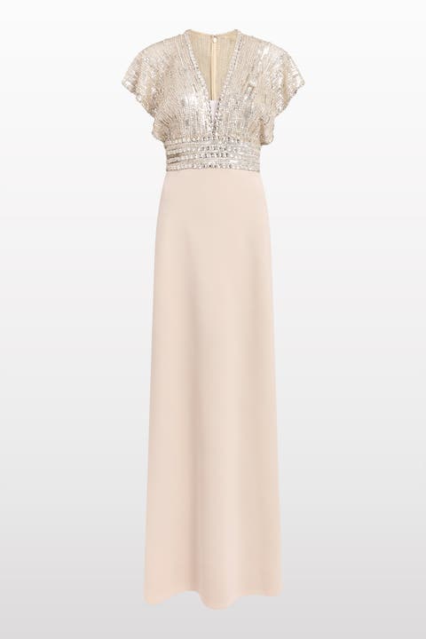 Cary Sequin V-Neck Maxi Dress
