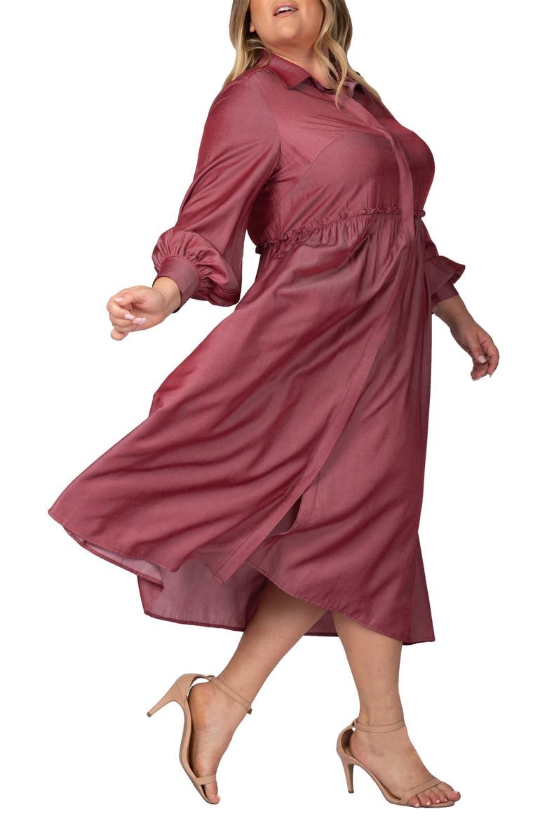 Button Front Shirtdress, Alternate, color, MERLOT