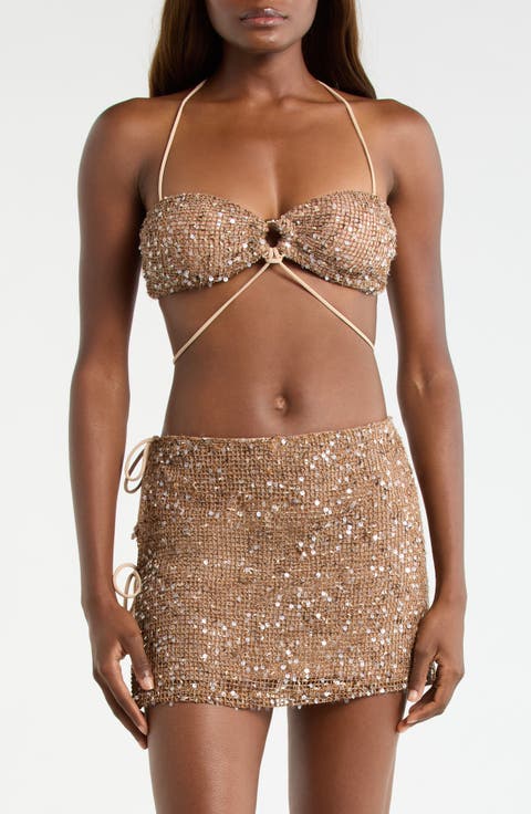 Sequin Strappy O-Ring Crop Top