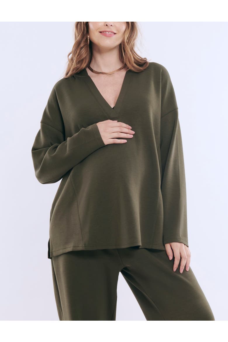 V-Neck Pullover Scuba Knit Hoodie, Main, color, Deep Depths