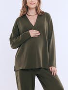 MOTHERHOOD MATERNITY V-Neck Pullover Scuba Knit Hoodie