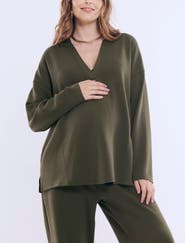 MOTHERHOOD MATERNITY V-Neck Pullover Scuba Knit Hoodie