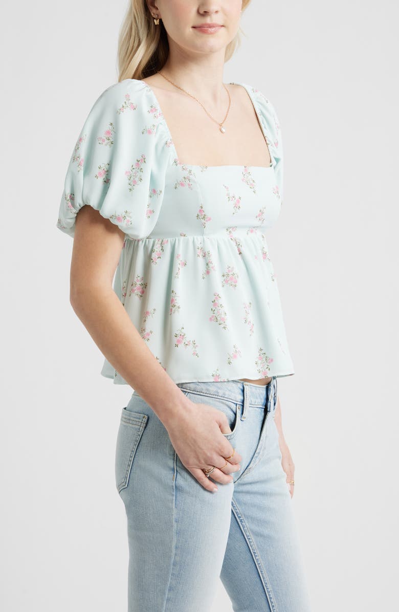 BP. Print Bubble Sleeve Babydoll Top, Alternate, color, Green C-Pink Selina Floral