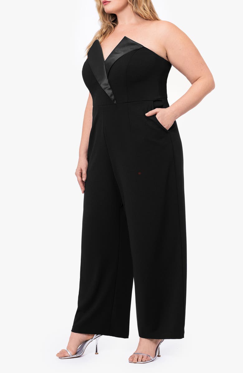 Betsy & Adam Strapless Tuxedo Jumpsuit, Alternate, color, Black