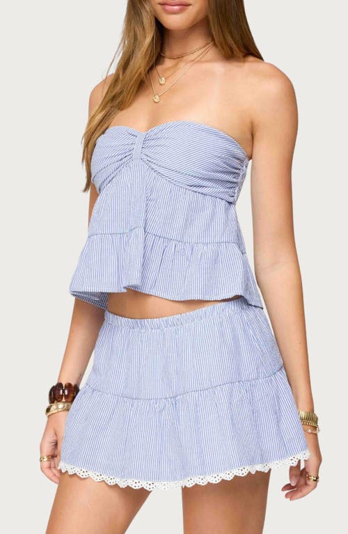 Edikted Dora Stripe Strapless Top In Blue