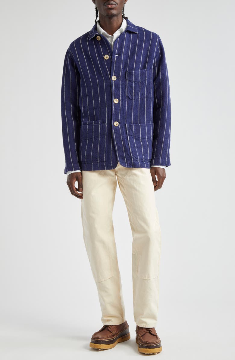 Drake's Pinstripe Linen Chore Jacket, Alternate, color,