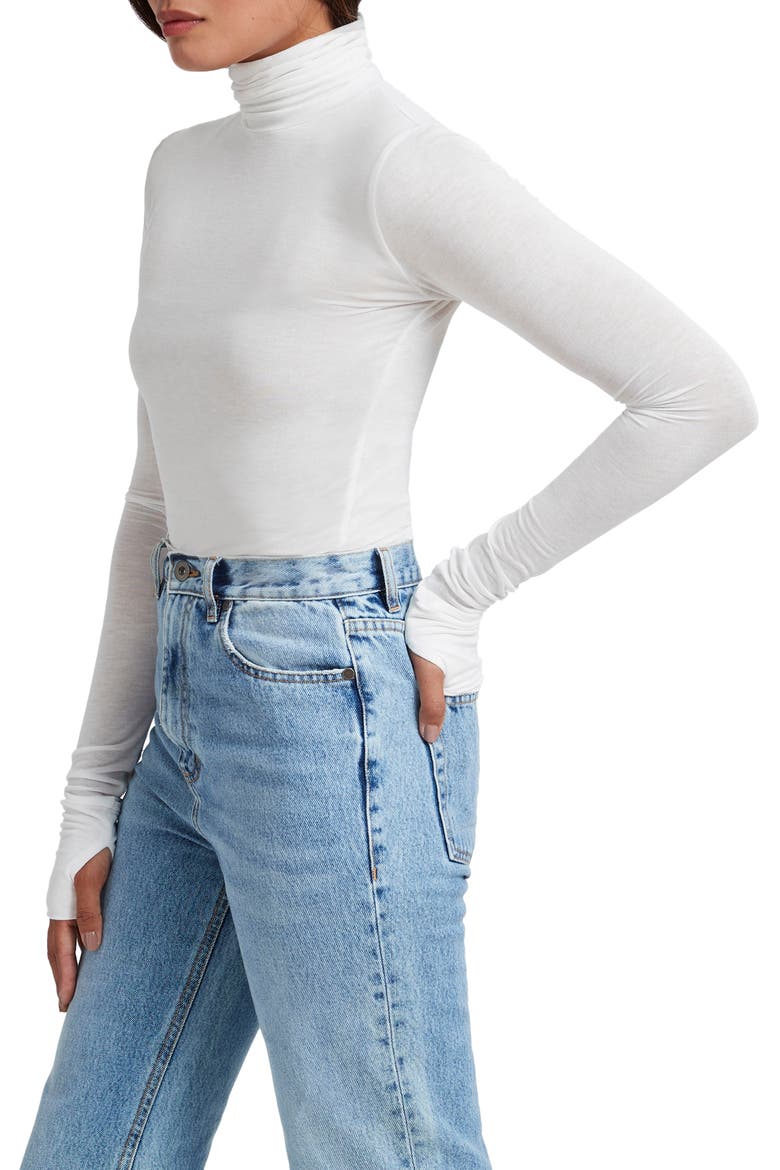 Eloise Turtleneck Semisheer Jersey Top, Alternate, color, OFF WHITE