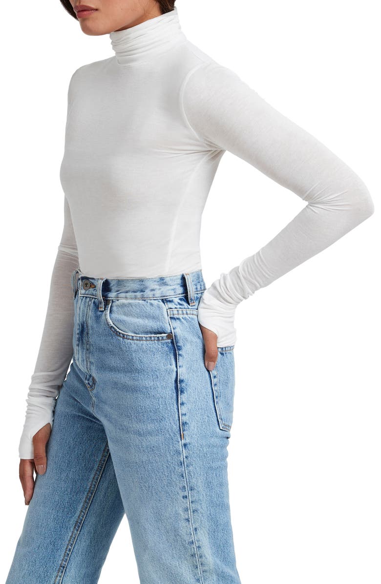 Marcella Eloise Turtleneck Semisheer Jersey Top, Alternate, color, Off White