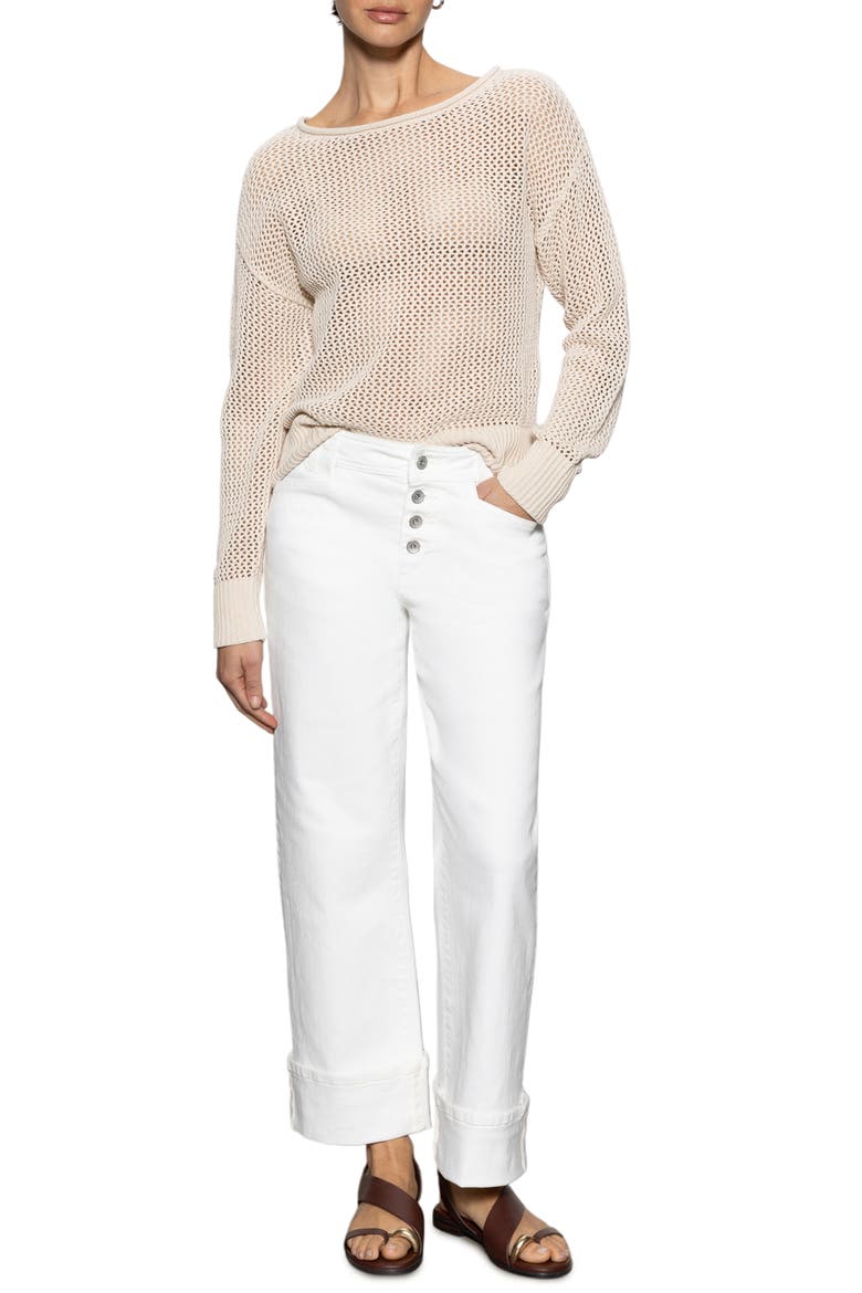 Cotton Open Knit Sweater, Alternate, color, MUSLIN