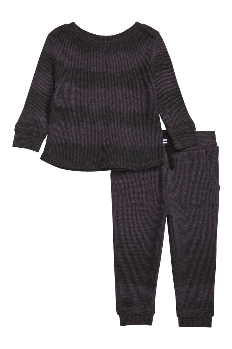 Tie Dye Thermal Knit Top & Joggers Set, Main, color, ASPHALT
