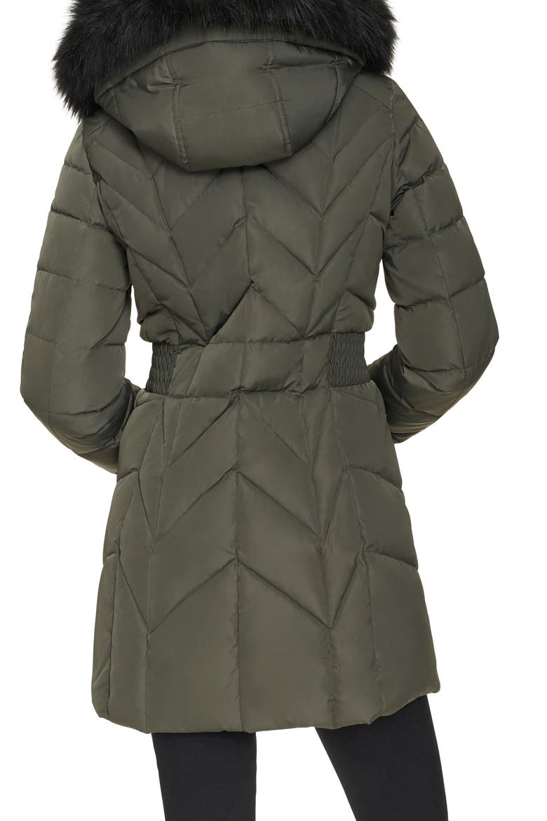 Faux Fur Trim Down & Feather Fill Hooded Jacket, Alternate, color, FOREST