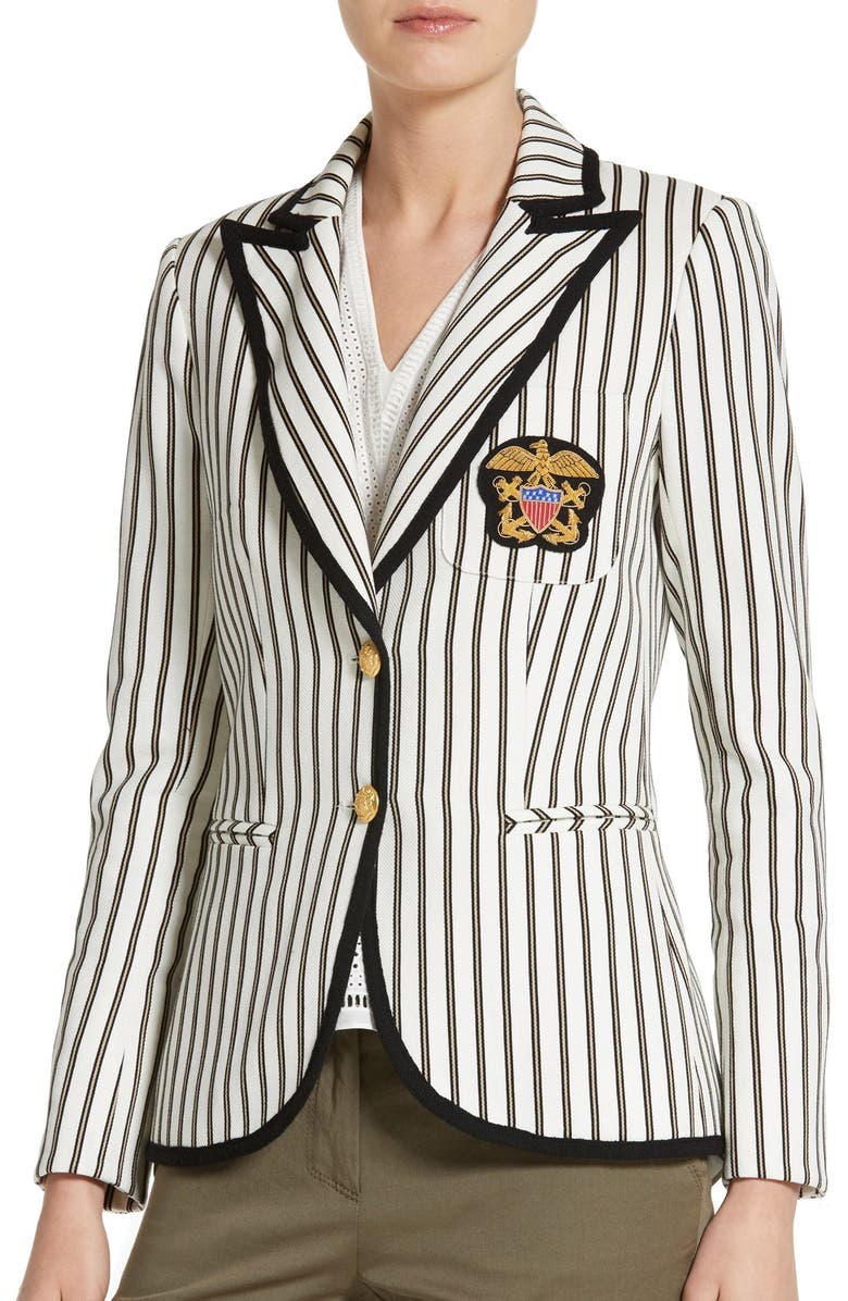 Veronica Beard Spirit Stripe Cotton Blazer, Alternate, color,