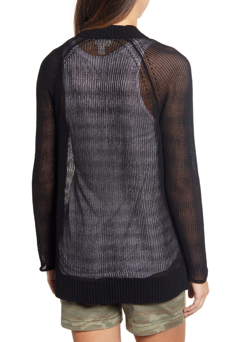 Open Cotton Blend Cardigan, Alternate, color, BLACK