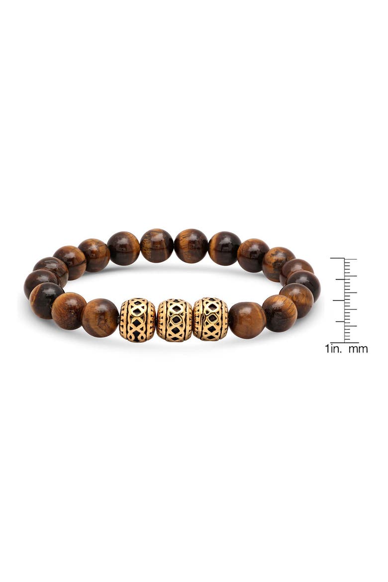 Men's 18k Gold Plated Tiger Eye Bead Stretch Bracelet, Alternate, color, BROWN/GOLD