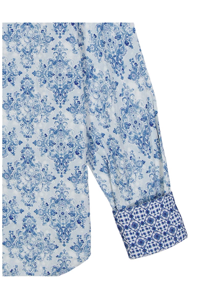 Delancey Damask Print Stretch Cotton Button-Up Shirt, Alternate, color, NAVY