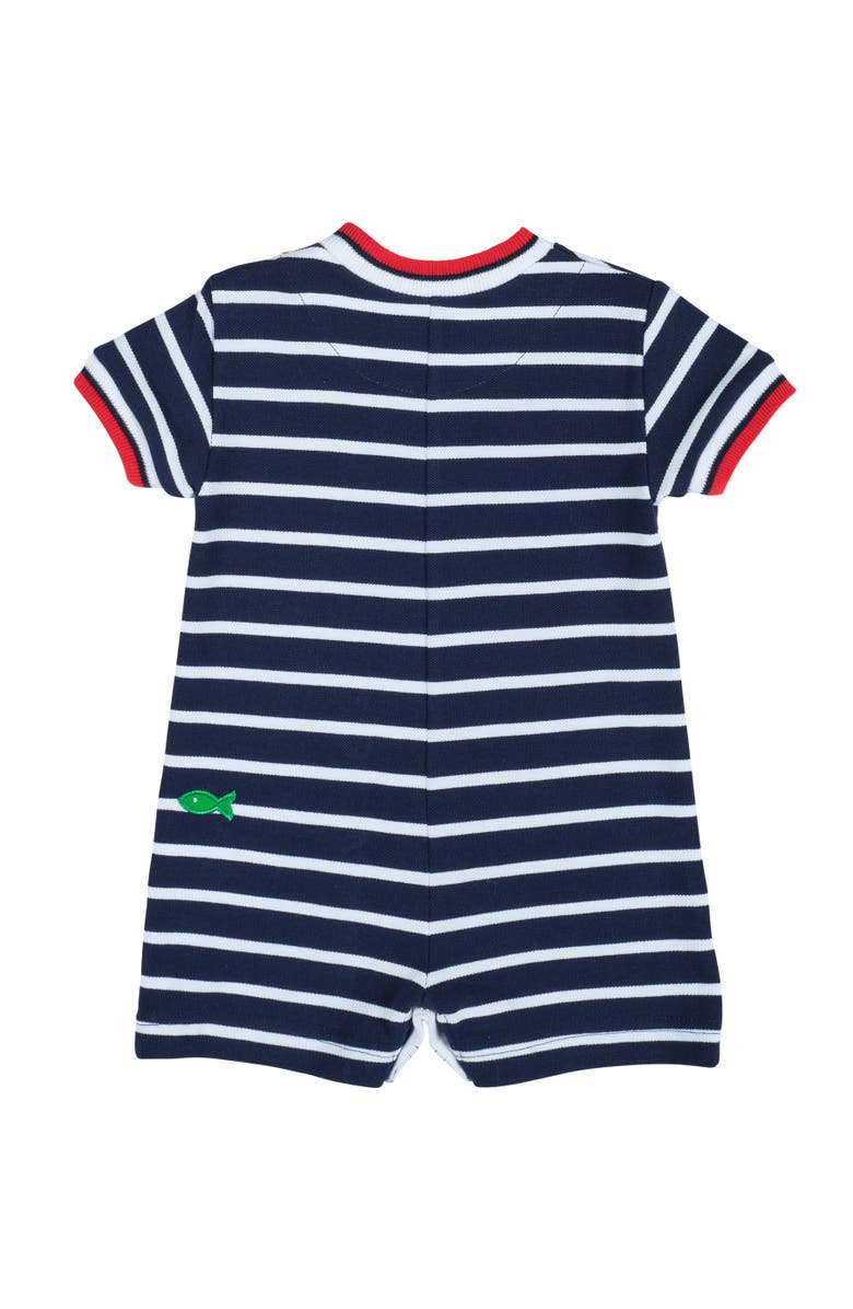 Florence Eiseman Stripe Knit Shortall With Anchor, Crabs & Fish, Alternate, color, Navy / White