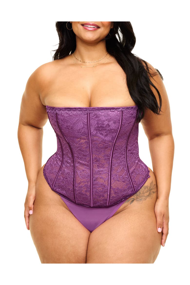 Hailey Lined Corset & G-string Set, Main, color, Dark purple