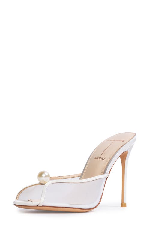 Black Suede Studio Sadie Mesh Pearl Mule Heels In White Mesh