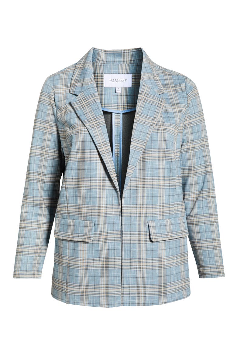 Plaid Open Front Boyfriend Blazer, Alternate, color, SHADOW BLUE MULTI