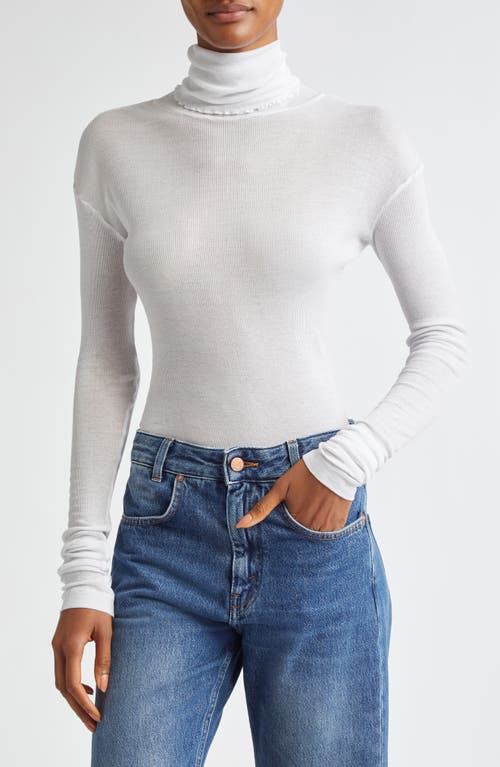 BITE Studios Semisheer Organic Cotton Rib Turtleneck Top in White 