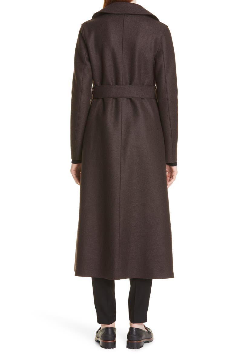 Long Pressed Wool Wrap Coat, Alternate, color, DARK BROWN