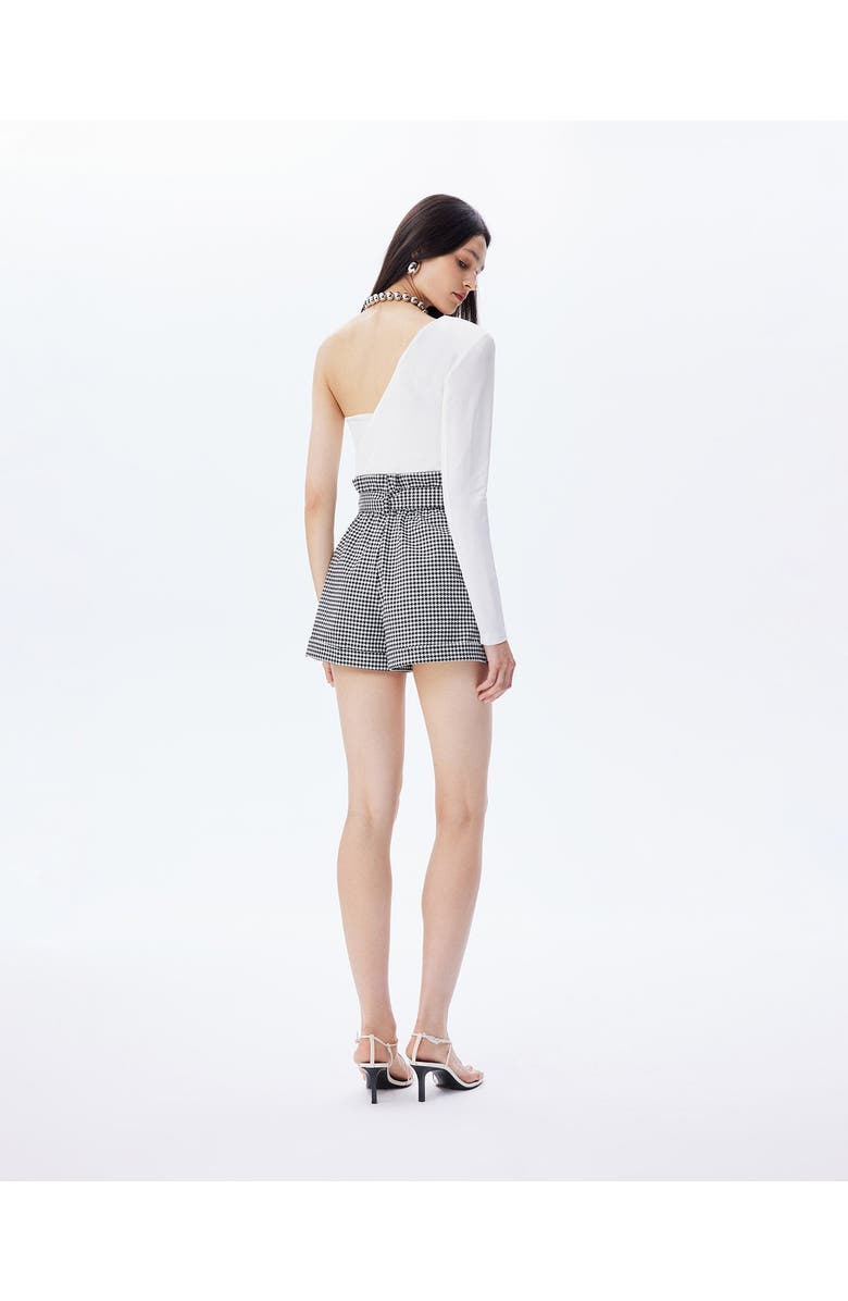 THEO The Label Erato Paper Bag Houndstooth Short, Alternate, color, Black/White